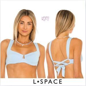 L‎ Space Revolve Camellia Bikini Top Underwire Pointelle Ribbed Sky Blue Medium